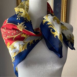 Colortrend Classics 30" Square Scarf Red Navy Gold Baroque Made in Italy